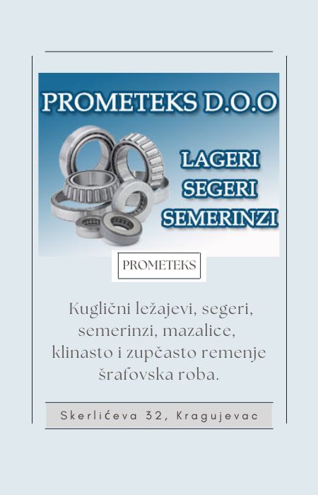 Prometeks je firma koja se bavi prometom kugličnih i kotrljajućih ležajeva, semeringa i segera. Direktni smo uvoznik i na lageru imamo preko 2500 pozicija auto ležajeva