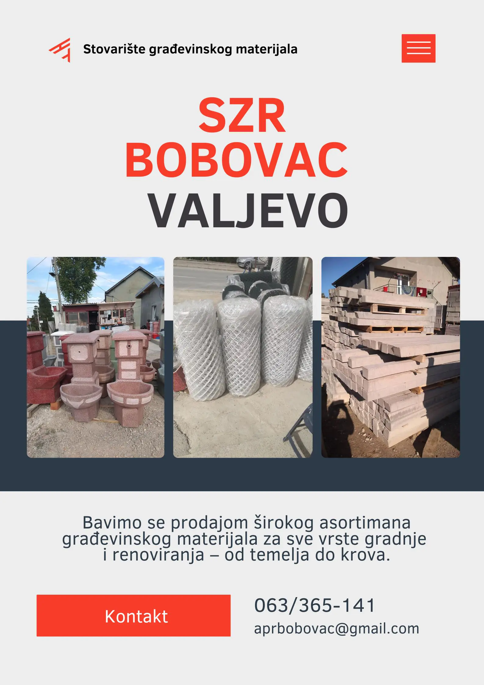Stovarište građevinskog materijala SZR Bobovac Dragan Valjevo